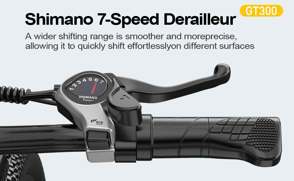 Aairsk GT300 24-inch e-bike Shimano 7-speed shifter