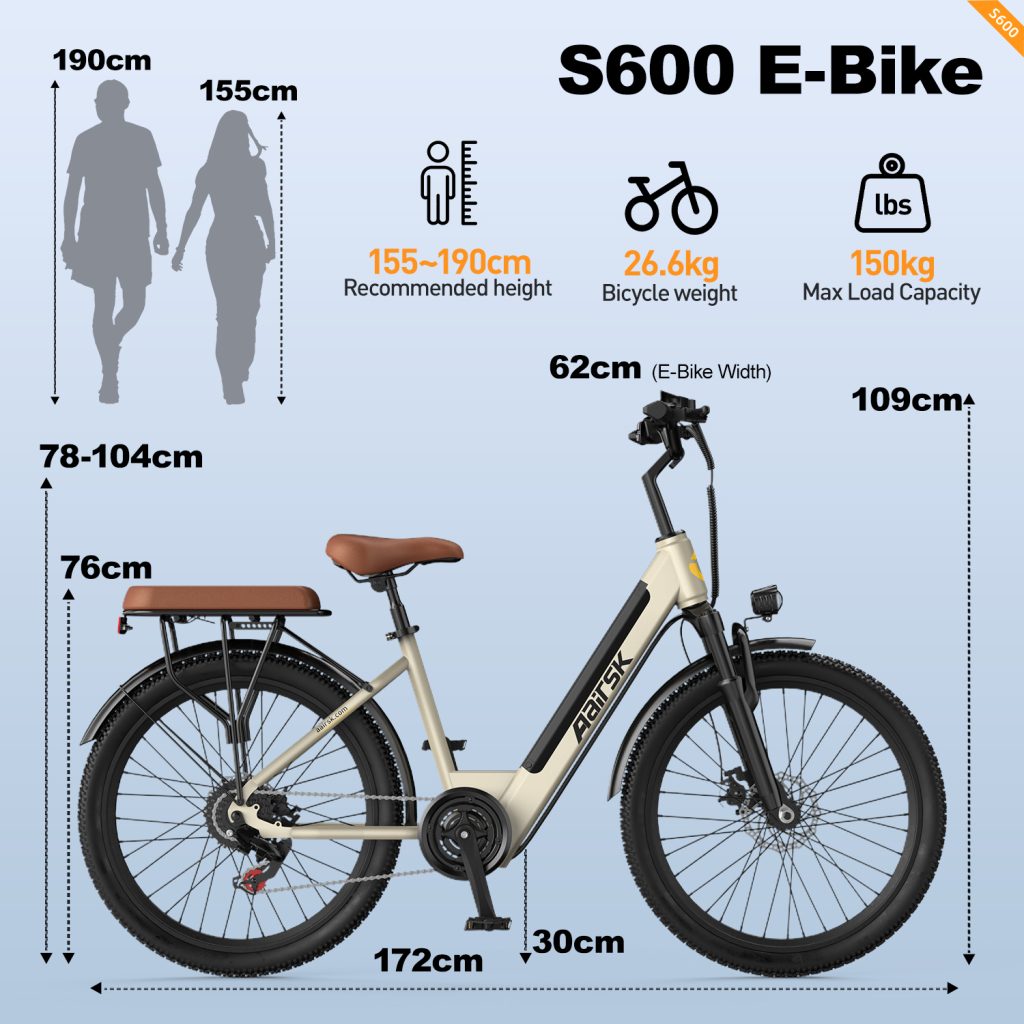 Aairsk S600 city e-bike dimensions